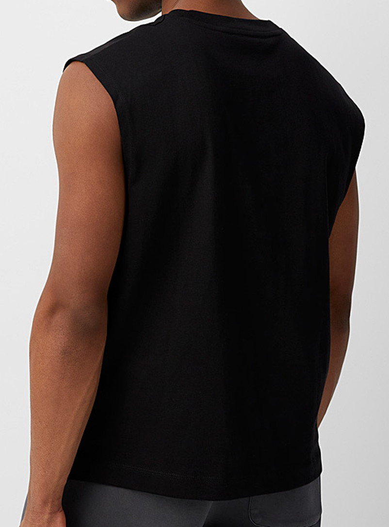 Mens Black Denim T Shirt With French Print Graphic Round Neck Casual Daily Wear For Summer main image 1