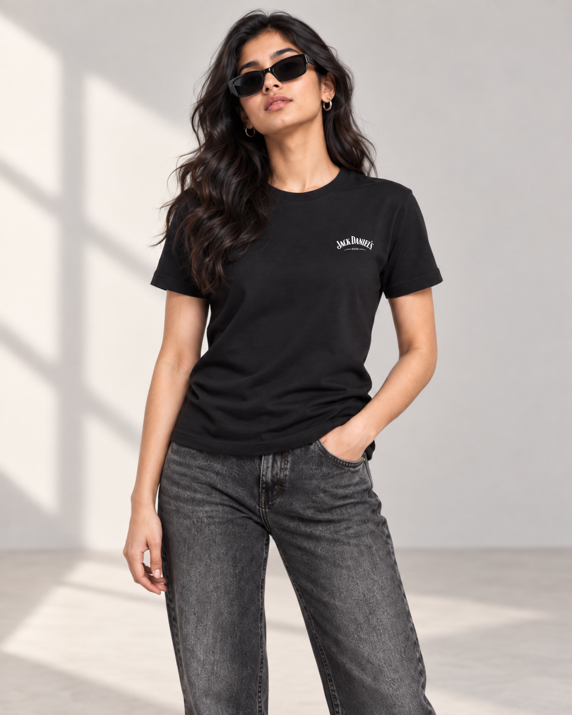 Solid Women Round Neck Black T-Shirt