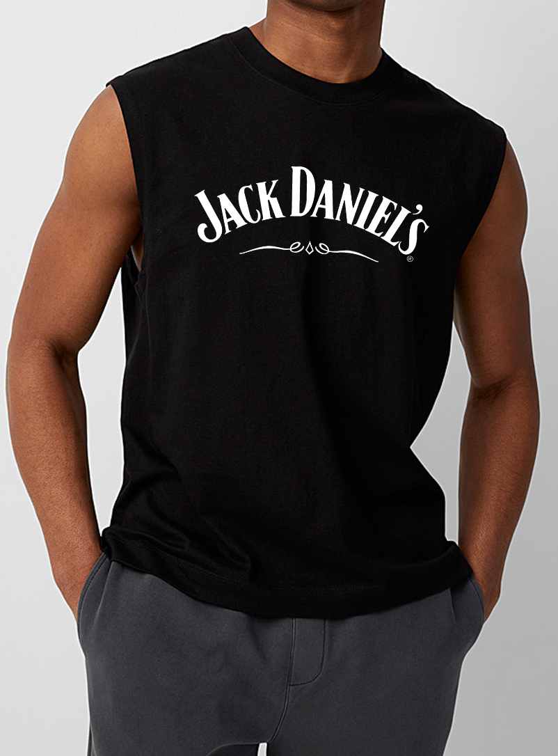 Men Round Neck Black Sleeveless T-Shirt - Main Image