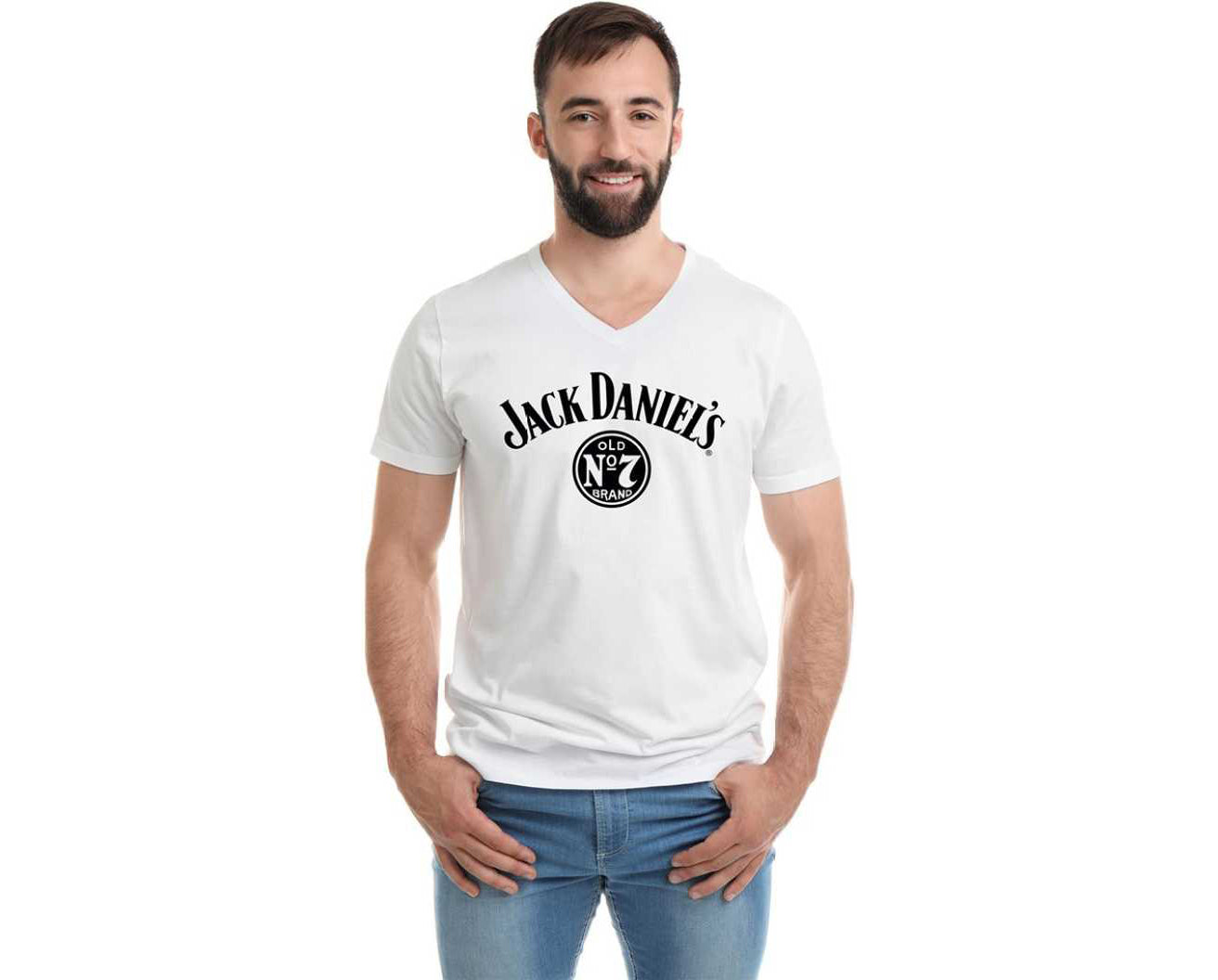 Solid Men V Neck White T-Shirt