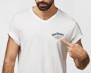 Solid Men V Neck White T-Shirt