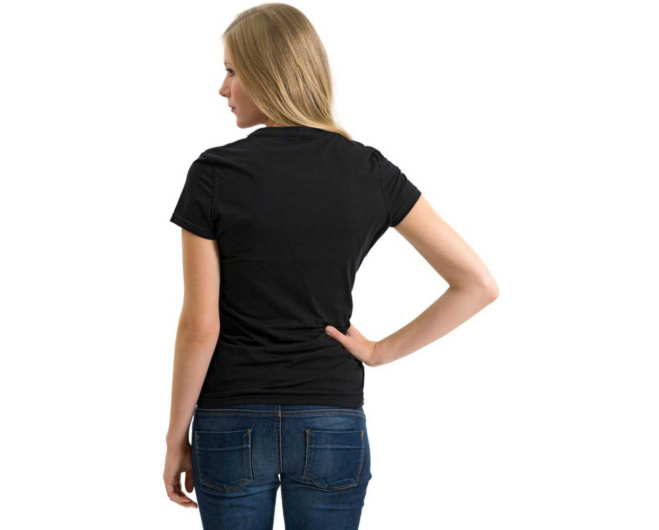 Printed Women Round Neck Black T-Shirt